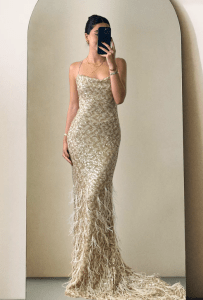 Sequin Feather Dress - Gold
